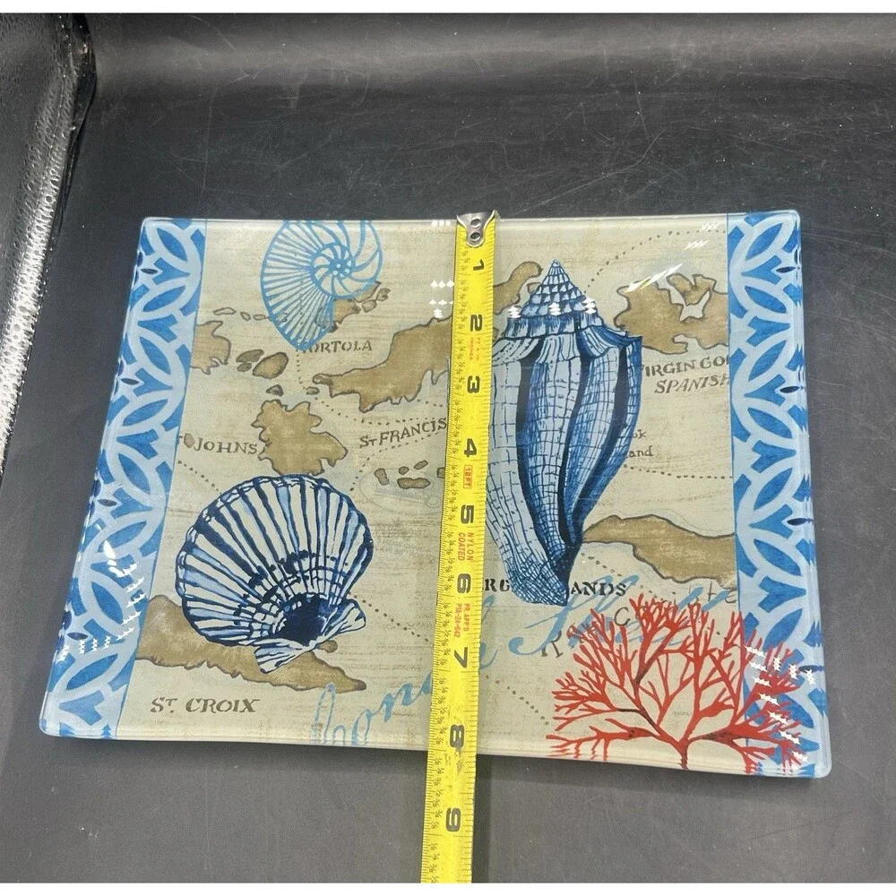 Certified International Trade Winds Glass Serving Platter Jennifer Brinley NIB